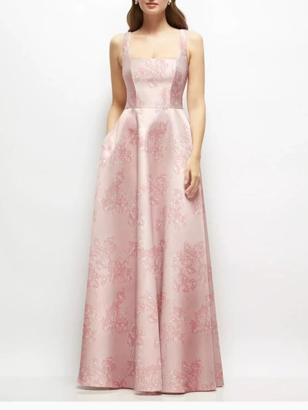 Dessy Collection Celine Square Neck Floral Jacquard Maxi Dress Pink Size 6